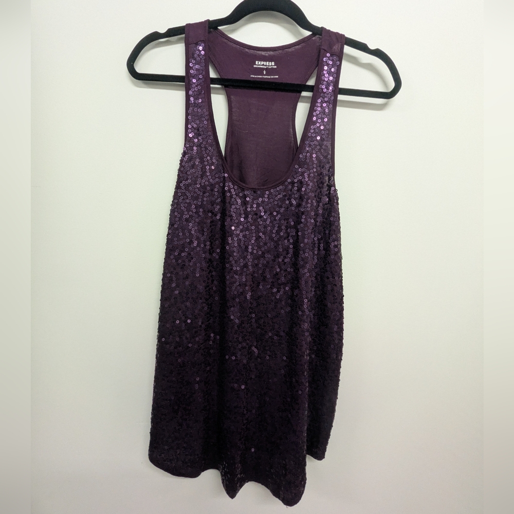 Express Deep Purple Sequin Racerback Tank Top